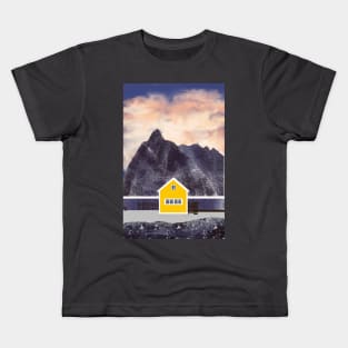 Yellow Little cabin in Norway Sakrisoy island In the dark Kids T-Shirt